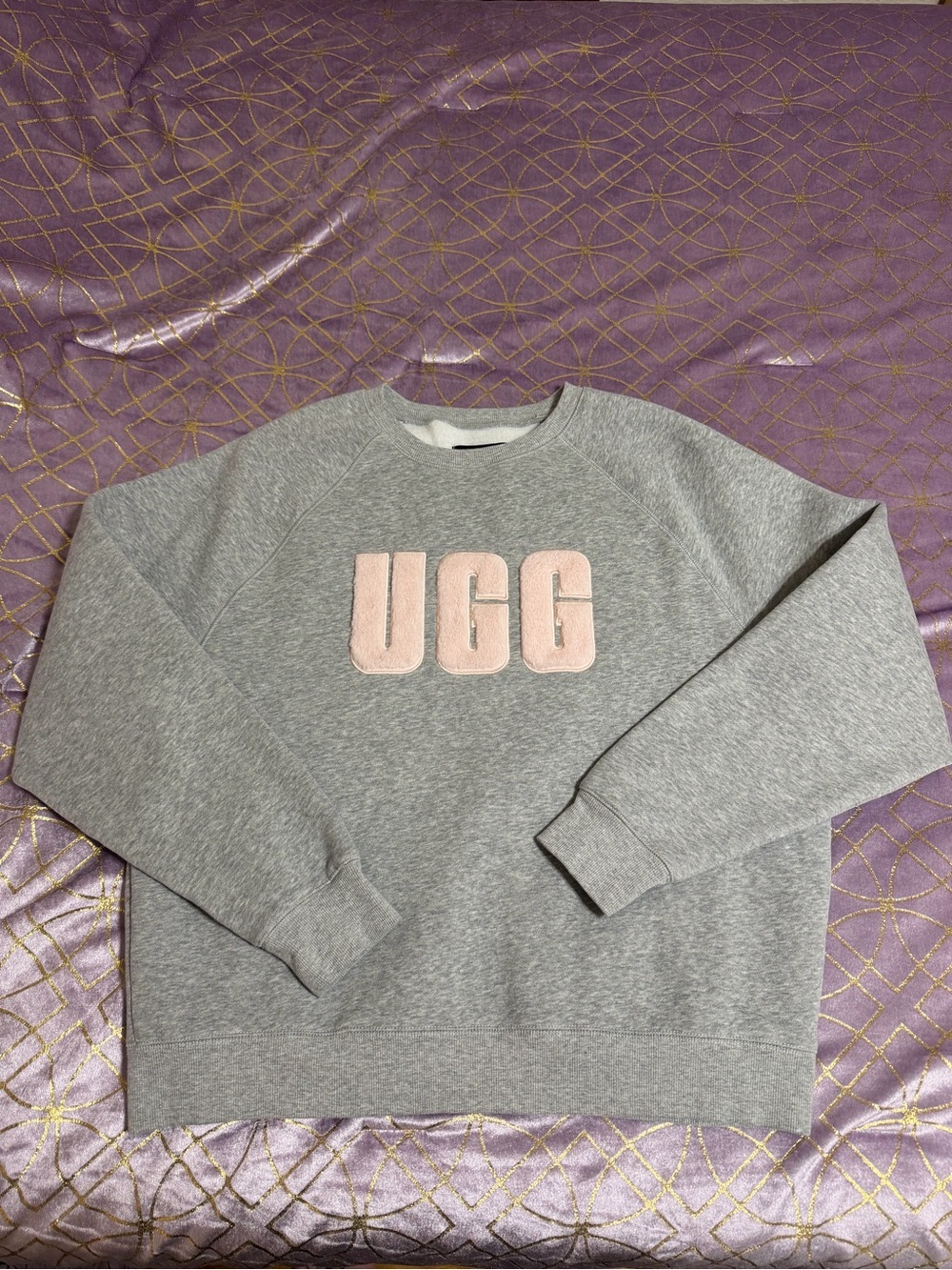 💥 WOMENS UGG Grey Crewneck Sweatshirt with Pink Logo